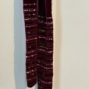 Pretty, Magenta Silk and Velour, Long Sequined Scarf.  69" long x 4" wid…